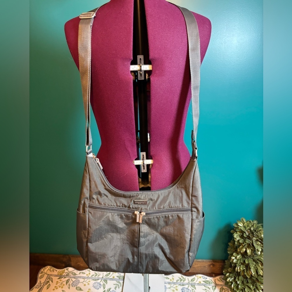 Baggallini Greenish Gray Messenger Bag with Adjustable Strap and Front Flap
